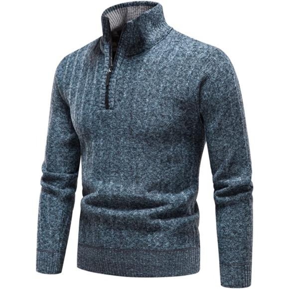 Quarter‎ Zip Sweater Men's Pullover Sweaters Knit Long Sleeve Sweater Men - Picture 2 of 7